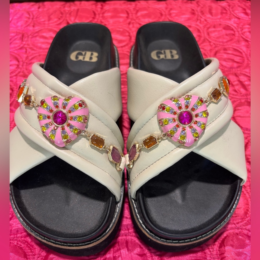 Gianni Bini Patent leather cross strap jeweled slides - Picture 2 of 8
